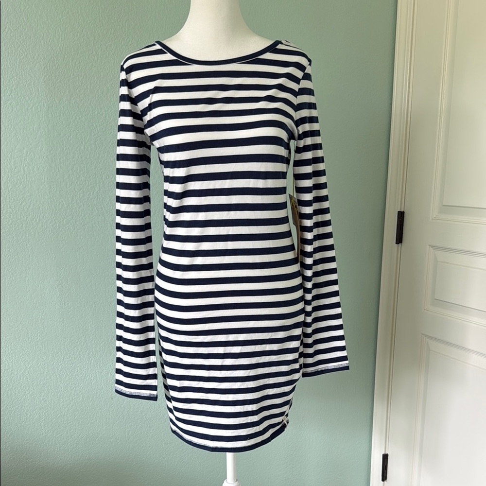 Billabong Navy and White Striped Long Sleeve Dress